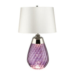 Stylish Off-White Table Lamp With Plum-Tinted Glass Shade And Led Bulb