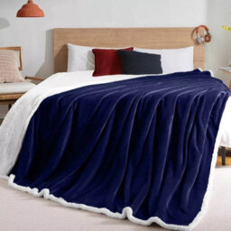 Ameha Sherpa Fleece Blanket Bed Throws For Sofas Large Soft Thick Fluffy Reversible Winter Warm Navy Super King Size 230X270Cm - thumbnail 5