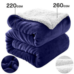 Ameha Sherpa Fleece Blanket Bed Throws For Sofas Large Soft Thick Fluffy Reversible Winter Warm Navy Super King Size 230X270Cm - thumbnail 7