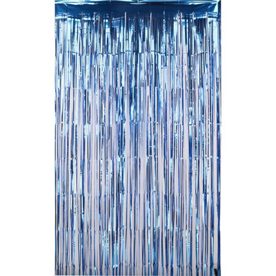 Neel Blue Christmas Tinsel Foil Fringe Curtain Backdrop Background, 1 X 2.5M, Blue - image 1