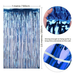 Neel Blue Christmas Tinsel Foil Fringe Curtain Backdrop Background, 1 X 2.5M, Blue - thumbnail 2