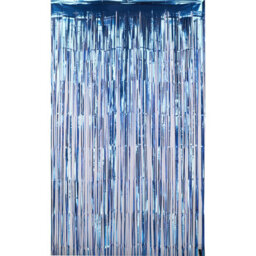 Neel Blue Christmas Tinsel Foil Fringe Curtain Backdrop Background, 1 X 2.5M, Blue - thumbnail 1
