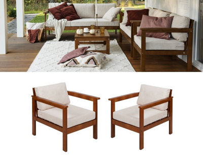 Impact Furniture Garden Armchairs Set 2 Chairs Outdoor High Back Wooden Frame Cream Cushion Cozy - image 1