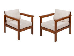 Impact Furniture Garden Armchairs Set 2 Chairs Outdoor High Back Wooden Frame Cream Cushion Cozy - thumbnail 2