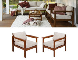 Impact Furniture Garden Armchairs Set 2 Chairs Outdoor High Back Wooden Frame Cream Cushion Cozy - thumbnail 1
