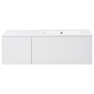 Wyld And Coco Wall-Mounted Vanity Unit With Ceramic Basin, Two Drawers, 120 Cm Light Grey - image 1