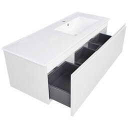 Wyld And Coco Wall-Mounted Vanity Unit With Ceramic Basin, Two Drawers, 120 Cm Light Grey - thumbnail 7