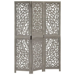 Vidaxl Hand Carved 3-Panel Room Divider Grey 120X165 Cm Solid Mango Wood Room Dividers - thumbnail 1