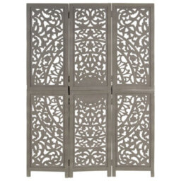 Vidaxl Hand Carved 3-Panel Room Divider Grey 120X165 Cm Solid Mango Wood Room Dividers - thumbnail 6