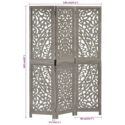 Vidaxl Hand Carved 3-Panel Room Divider Grey 120X165 Cm Solid Mango Wood Room Dividers - thumbnail 7