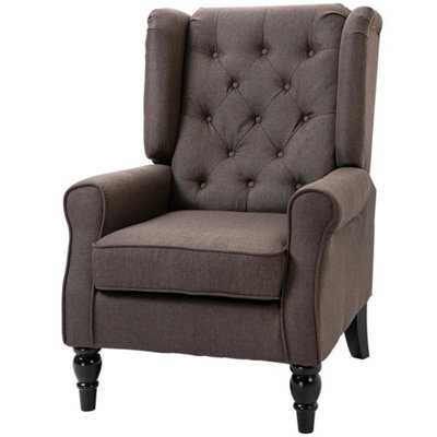 Accent Chair Wingback Armchair Retro Tufted Club Wood Fabric, Brown - image 1