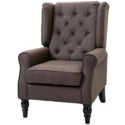 Accent Chair Wingback Armchair Retro Tufted Club Wood Fabric, Brown - thumbnail 1