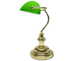 "Trendi 15"" Vintage Green Glass Bankers Desk Lamp With Brass Base Classic Retro Style Lighting For Office, Home, Or Library" - thumbnail 2