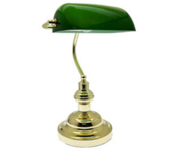 "Trendi 15"" Vintage Green Glass Bankers Desk Lamp With Brass Base Classic Retro Style Lighting For Office, Home, Or Library"