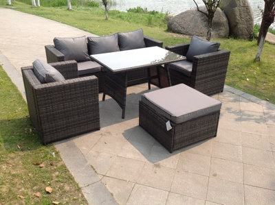 Fimous Grey Lounge Rattan Sofa Dining Table Set Chairs Footstool Garden Furniture Outdoor - image 1