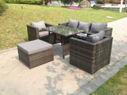 Fimous Grey Lounge Rattan Sofa Dining Table Set Chairs Footstool Garden Furniture Outdoor - thumbnail 3