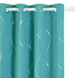 Deconovo Thermal Insulated Eyelet Blackout Curtains, Silver Wave Line Foil Printed Curtains, W46 X L90 Inch, Turquoise, 1 Pair - thumbnail 1