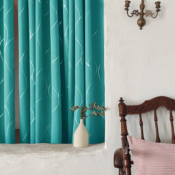 Deconovo Thermal Insulated Eyelet Blackout Curtains, Silver Wave Line Foil Printed Curtains, W46 X L90 Inch, Turquoise, 1 Pair - thumbnail 2