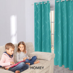 Deconovo Thermal Insulated Eyelet Blackout Curtains, Silver Wave Line Foil Printed Curtains, W46 X L90 Inch, Turquoise, 1 Pair - thumbnail 8