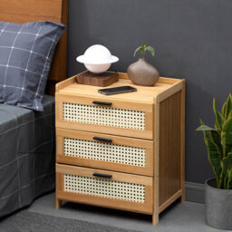 Thehotsale 3-Drawers Bedside Table Wooden Nightstand For Bedroom Natural - thumbnail 1
