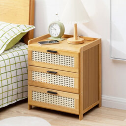 Thehotsale 3-Drawers Bedside Table Wooden Nightstand For Bedroom Natural - thumbnail 2