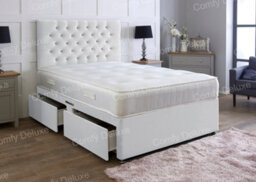 Comfy Deluxe White   Plush 4Ft6 Double Divan Bed With Mattress And Headboard 2 Drawers One Each Side