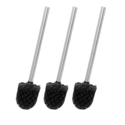 3 Black Toilet Brush Strong Bristles Stainless Steel Handle - image 1