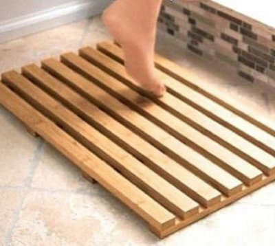 STALWART Bamboo Wooden Bath Mat - Non Slip Rubber Feet Rectangular Duckboard Mat For Bathroom, Shower, Spa & Outdoor Use - image 1