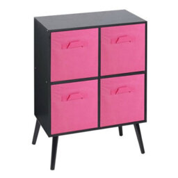 Urbn-Living Urbnliving 61Cm Height 4 Cube Black Wooden Bookcase With Pine Legs Shelf Storage Dark Pink Drawers