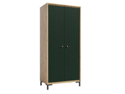 Arte Parii Green 2 Door Wardrobe - Vibrant Hinged Storage With Shelves, Hanging Rail & Black Legs W89 X H196 X D54Cm - thumbnail 1