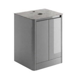 Plum&clay Mayfair Gloss Light Grey Freestanding Bathroom Vanity Unit With Grey Marble Countertop (W)650mm (H)745mm - thumbnail 2