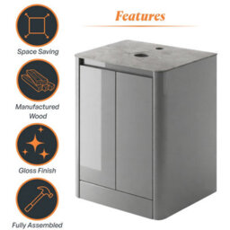 Plum&clay Mayfair Gloss Light Grey Freestanding Bathroom Vanity Unit With Grey Marble Countertop (W)650mm (H)745mm - thumbnail 6