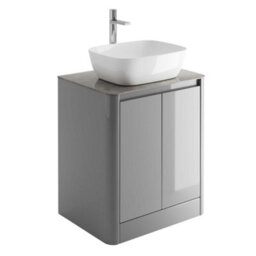 Plum&clay Mayfair Gloss Light Grey Freestanding Bathroom Vanity Unit With Grey Marble Countertop (W)650mm (H)745mm