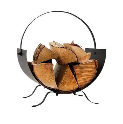 Metal Log Holder - Firewood Basket With Handle - Durable Log Holder For Fireplace, Patio, Hearth & Campfires (Black) - image 1
