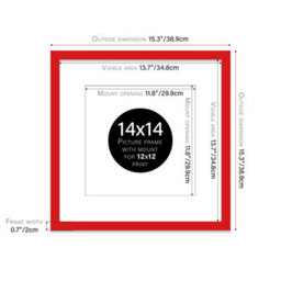 "14X14"" Red Picture Frame - 14X14"" Square Frame With 12X12"" Mount For 14X14""/12X12"" Pictures Vintage Style Thin Edge, 1 Pack" - thumbnail 2