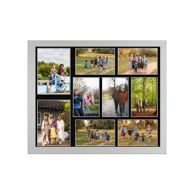 AK Frames 20X16 Silver Sleek Multi Photo Frame With Black Mount - Holds 9 Apertures (2X) 7X5, (7X) 6X4 Photos - image 1