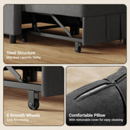 Bealife 3-In-1 Convertible Armchair Bed, Adjustable Sofa Bed With Recliner Function, Space-Saving Sleeping Chair For Small Rooms - thumbnail 6