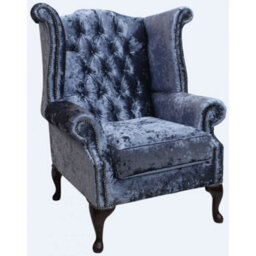 Chesterfield High Back Wing Chair Senso Dusk Blue Velvet In Queen Anne Style - thumbnail 2