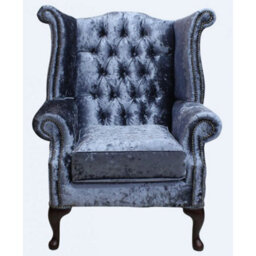 Chesterfield High Back Wing Chair Senso Dusk Blue Velvet In Queen Anne Style - thumbnail 1
