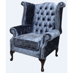 Chesterfield High Back Wing Chair Senso Dusk Blue Velvet In Queen Anne Style - thumbnail 3