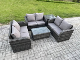 Fimous Outdoor Garden Furniture Sets 6 Seater Wicker Rattan Furniture Sofa Sets With Coffee Table Love Sofa Side Table - thumbnail 2