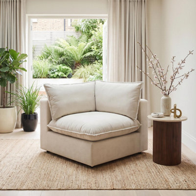 Furniturebox Uk Echo Cream Linen-Look Fabric Corner Armchair For Modular Sofa - image 1