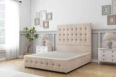 "Sloomy Berlin Sand Naples Divan Bed Base 2 Drawers Left Side-54"" Floor Standing Headboard & 12"" Footboard 4'6 Double" - image 1