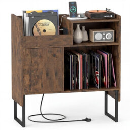 Gainoom Record Player Stand With Power Outlets Open Shelf & Cabinet Record Storage Table Vinyl Display Shelf - thumbnail 4