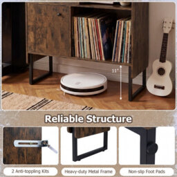 Gainoom Record Player Stand With Power Outlets Open Shelf & Cabinet Record Storage Table Vinyl Display Shelf - thumbnail 7