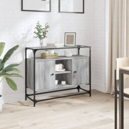Berkfield Sideboard With Glass Top Grey Sonoma 98X35X81 Cm Engineered Wood - thumbnail 1