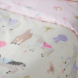 Catherine Lansfield Happy Horses Reversible Double Duvet Cover Set With Pillowcases Cream - thumbnail 4