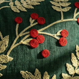 Amorly Green Red Berry Embroidered Lumbar Throw Pillow Cover 30X50Cm Rectangular Cushion Case Without Insert - thumbnail 4