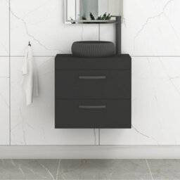 Royal Bathrooms Turin 500mm Wall Mounted Bathroom Vanity Unit With Sink 2 Drawer Matt Black & Milan Black Countertop Basin - thumbnail 1