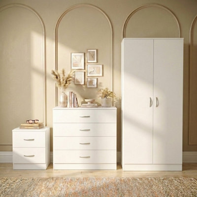 Lassic Vida Designs Riano 3 Piece Bedroom Set (2 Drawer Bedside Chest, 4 Drawer Chest, 2 Door Wardrobe), White (4) - image 1